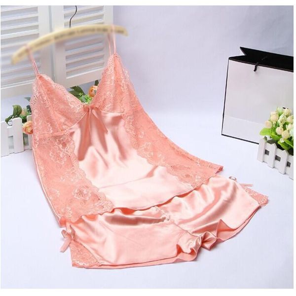 

summer style pajamas sets women female sleep sets women's deep v-neck spaghetti strap shorts sleepwear, Black;red