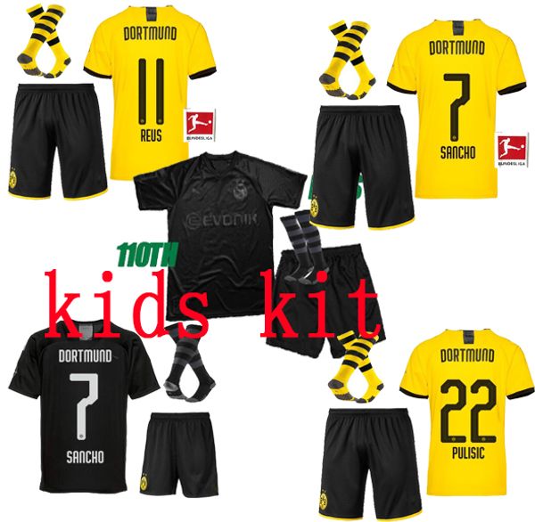 

19 20 bvb borussia dortmund soccer jersey hazard 2019 football shirt sancho reus hummels brandt kids kit maillot 110 years 110th, Black