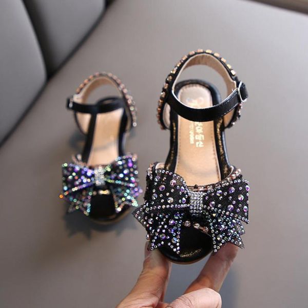 

летние девушки bowknot сандалии принцесса детская пляжная обувь rhinestone кристалл bling дети сандалии для малышей little girl, Black;red