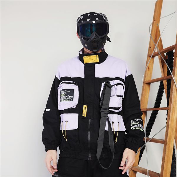 

cargo streetwear jacket techwear men autumn jackets and coats, Black;brown