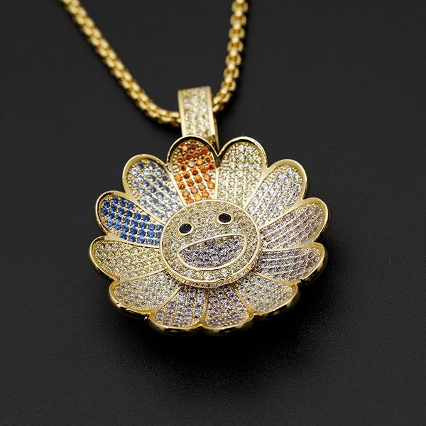 

jitter can rotating the sun flower necklace zircon-inlaid cool hip-hop pendant necklace, Silver