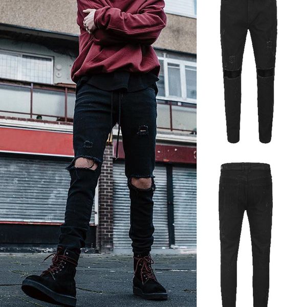 

new 2019 spring and autumn men's ripped hole jeans black hip-hop fit streewear jeans for menwear trousers, Blue