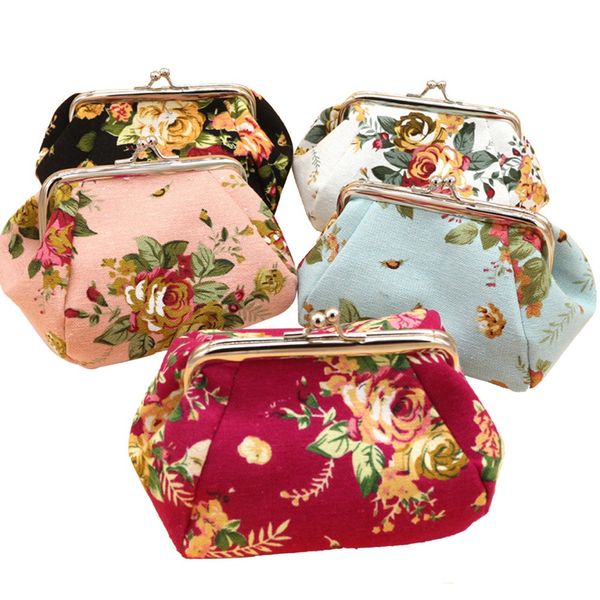 

women lady retro vintage flower small wallet hasp purse clutch bag cute portable key coin purse handbag sacoche homme **3, Red;black