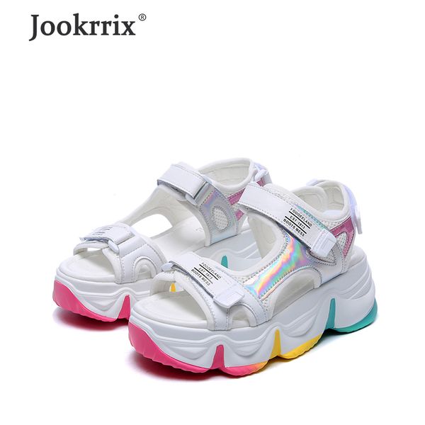 

jookrrix 2020 women summer women fashion comfortable shoes female increased 6.5 wedges thick sole lady white sandals zs2396, Black