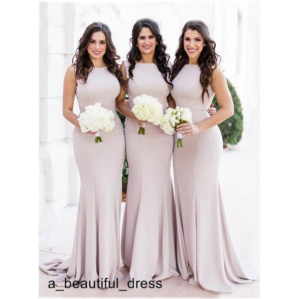 Оптовая цена События Mermaid Bridesmaids Платья подружки невесты Формальная Высокая шея Сатин Бреверие Платье без рукавов Для Подростки Свадьба