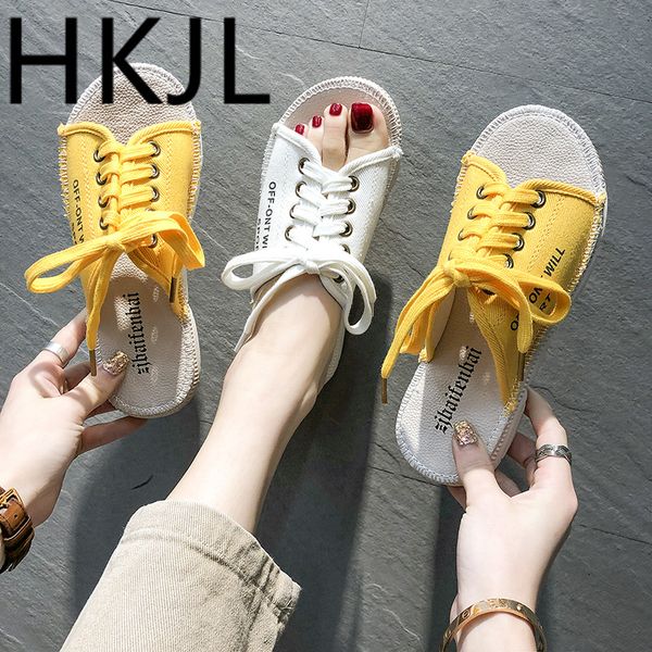 

hkjl women summer 2019 new fashion the bottom of the bear laces with korean ladies slippers low-heeled outdoor slippers a458, Black