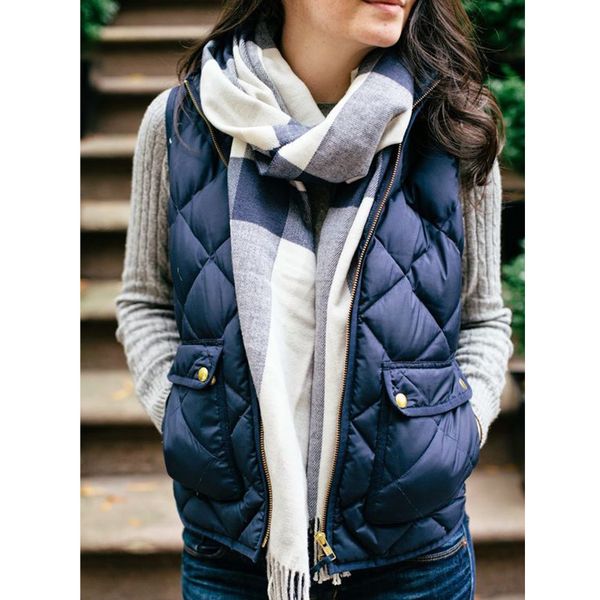 

winter black quilted jacket vest women stand collar cotton padded waistcoat 2018 autumn warm thick female short sleeveless coat, Black;white