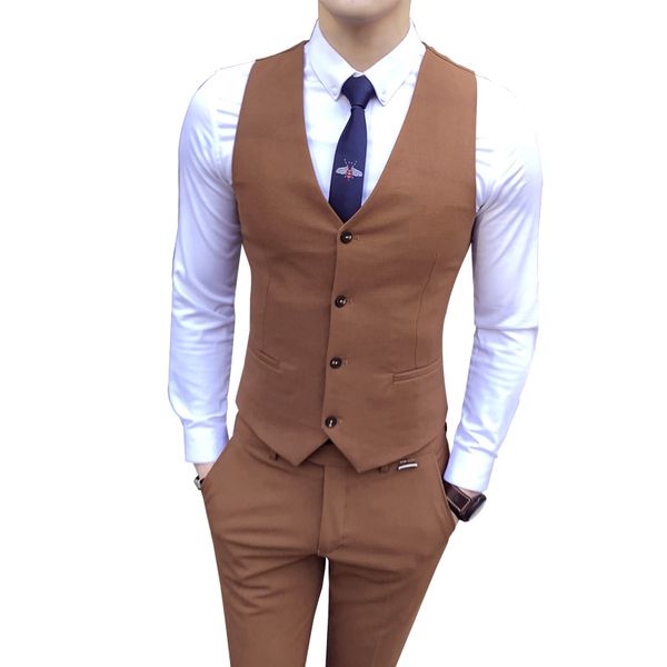 

pure color mens vest + pants black khaki wine red fashion business casual vests men asian size s-3xl waistcoat men pant slim fit, Black;white