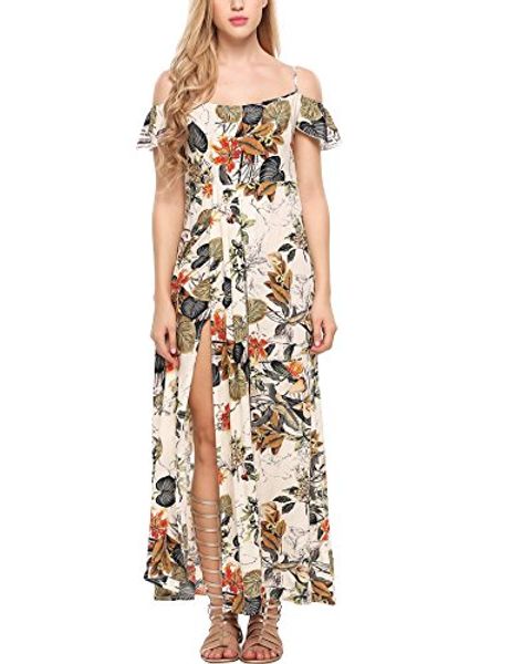 

zeagoo women's floral print off the shoulder summer split maxi romper dress, Black;gray