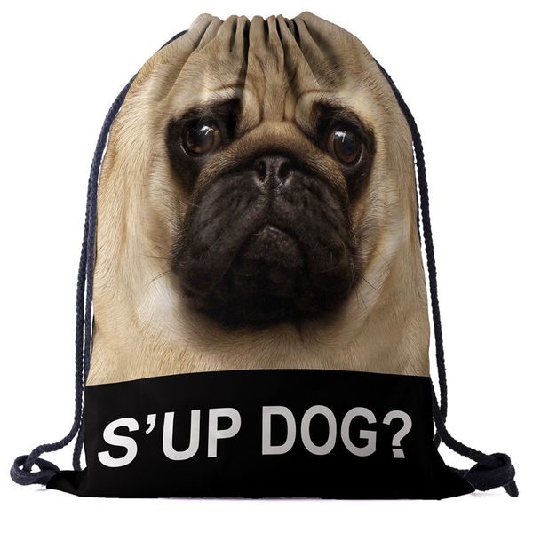 

dog backpack drawstring bags drawstring fashion 3d printing travel softback men bags women's shoulder bag knapsack lette