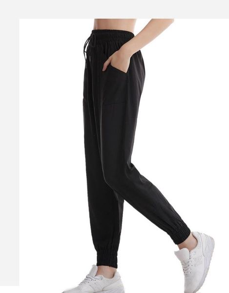 

ladies casual nine points pants lantern cuffs tied breathable sports casual pants fashion wild trouser running training trousers, Black;blue