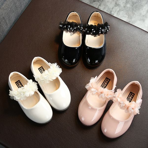 

fashion toddler kids girls lace crystal flat princess party leather dance shoes baby outfits t200507, Black;red