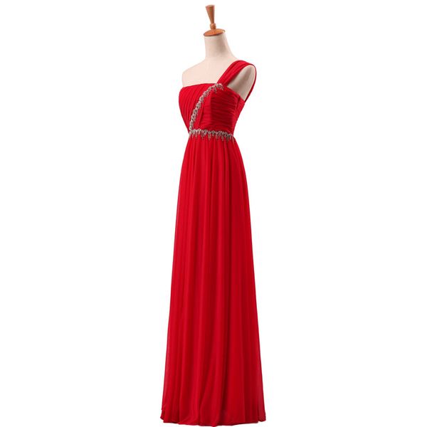 

new arrival elegant party evening dresses long dress vestido de festa chiffon one-shoulder pleat style crystal belt, Black;red