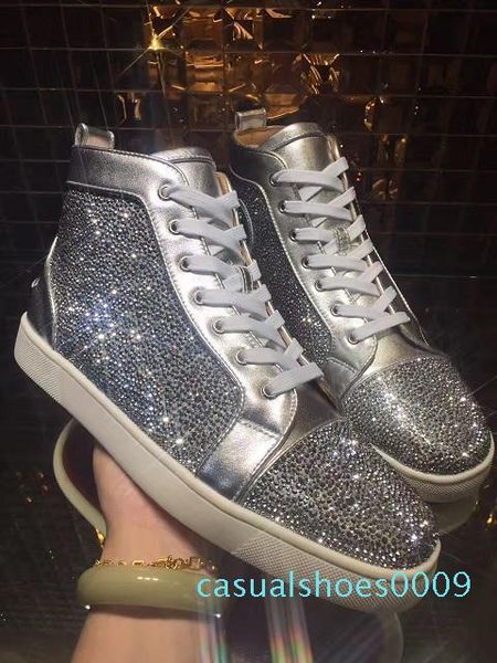 

2019 red bottom sneaker for mens casual women luxury mens blue crystal outdoors red bottom designer chaussures zapatillas size 35-46 c09, Black