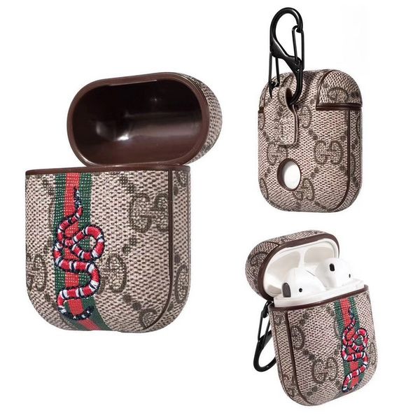 

Whole ale luxury de igner pu leather for airpod ca e protective cover hook cla p keychain anti lo t fa hion earphone protector dhl
