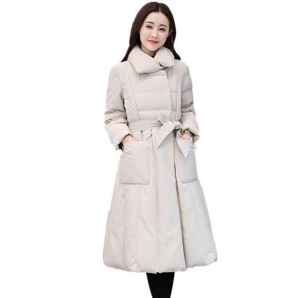

winter down cotton jacket women parka slim warm padded coat elegant casual jacket femme streetwear ladies long coat q1027, Black