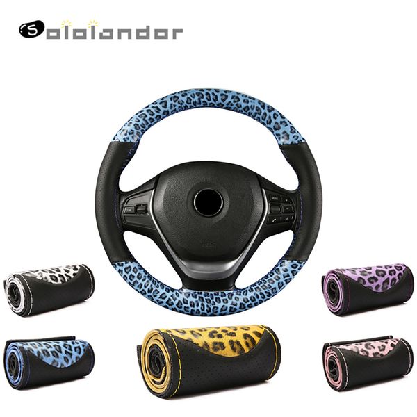 

diy 38cm leopard-printed microfiber leather car auto steering wheel cover handmade breathable cover wheel interior accessories