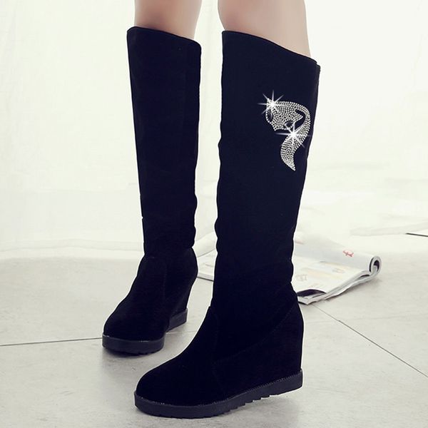 

winter long boots women on the knee elastic boots shoes middle tube wedge shoes zapatos para invierno mujer #y3*1, Black