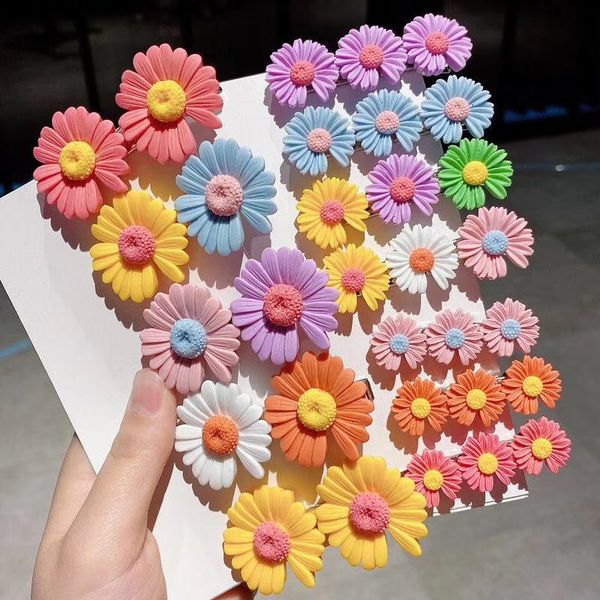 

cn 1 set large daisy flower hair clips for girls kids candy color hair barrettes hairpins fashion summer accessories, Slivery;white
