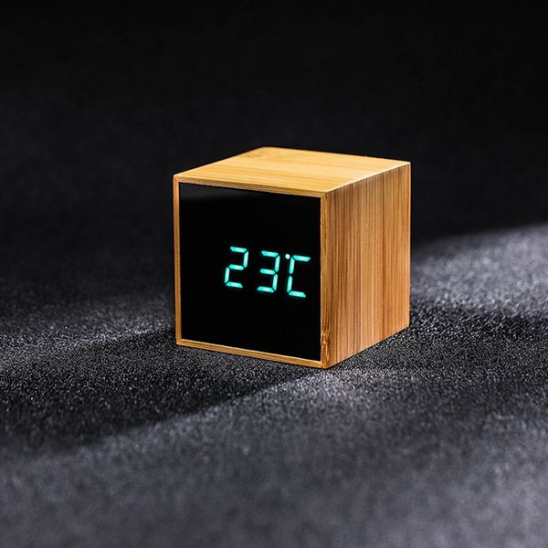 

bamboo led alarm clocks temperature electronic clock sounds control table clock adjustable brightness snooze