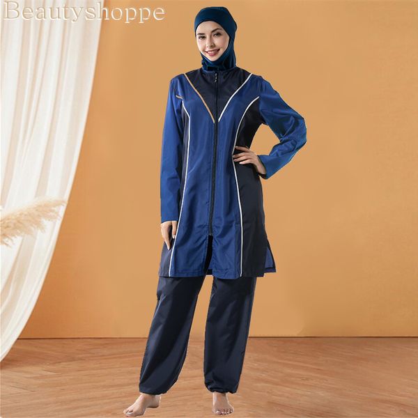 

2019 modest muslim swimwear islamic swimsuits women girls plus size patchwork full cover burkinis sport clothing, Red