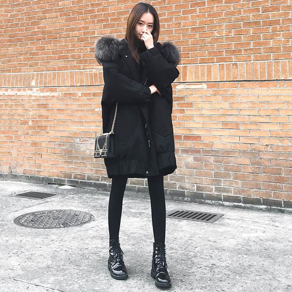

5xl plus size women long parkas coats winter fur collar jackets female 2019 korean-style students thick warm outerwear parkas, Black