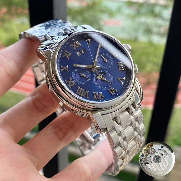 

new luxury wristwatch mechanical men's stainless steel automatic movement watch roman numerals dial moon phase mens watches, Slivery;brown