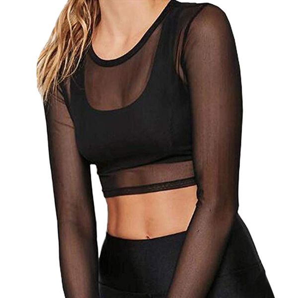 

2019 women blouses see through transparent mesh o neck long sleeve sheer blouse shirt ladies tee plus size a4, White