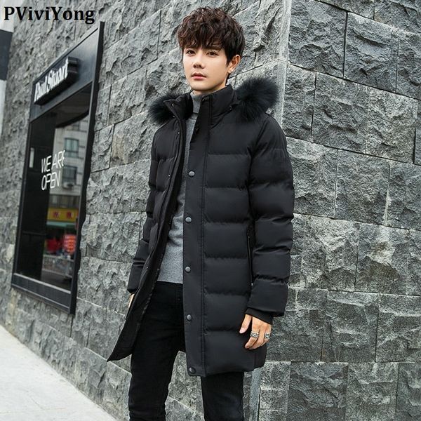 

pviviyong 2019 winter hooded collars coat men, thicked long jacket men parka plus size l-8xl 1868, Black