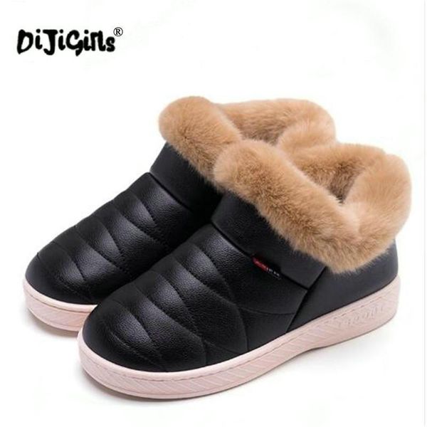 

women cotton boots waterproof winter warm fur ankle boots couple thick soled warm shoes woman flats botas drop shipping, Black