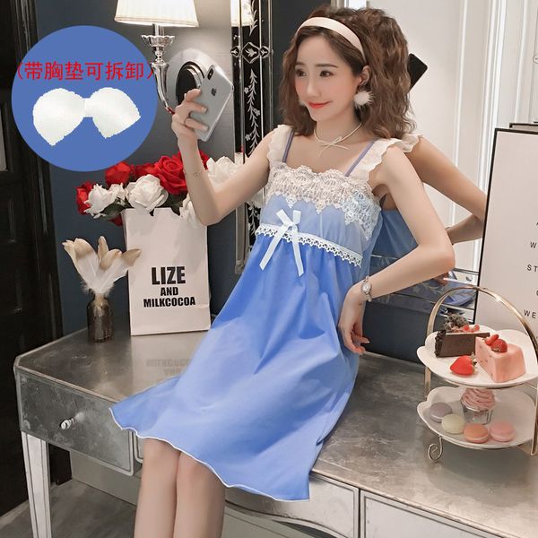 

2020 summer lace lingerie spaghetti strap nightgowns for women 100% cotton sleepwear girl home dress nightdress night dress, Black;red