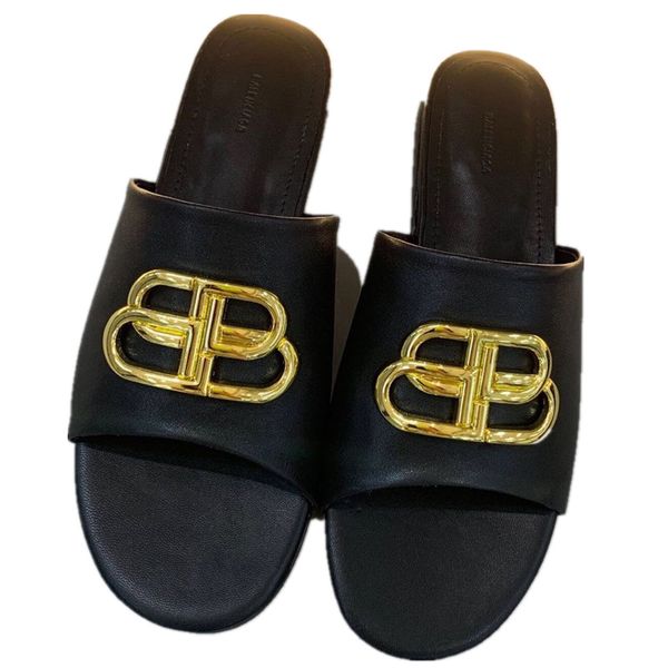 

2020 новый дизайнер роскоши серии моды для мужчин и женщин крытый и открытый кожаные тапочки размер 35-40 классический стиль, Black