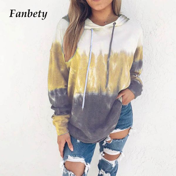 

fanbety autumn winter velvet gradient color sweatshirt hooded women long sleeve tie dyeing pullover female digital print hoodies, Black