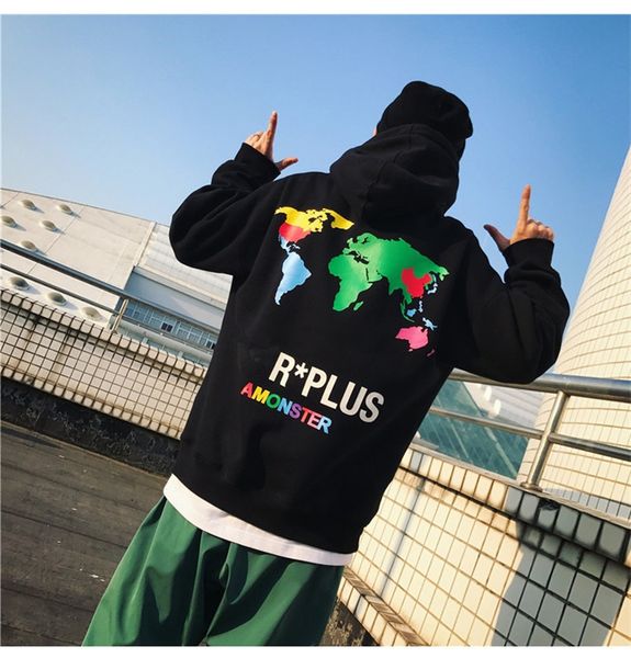 

World Mop Print Mens Hoodies Fashion Street Style Homme Thick Hooies Designer Hip Hop Mens Clothes.