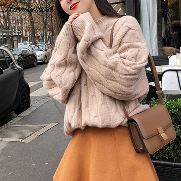 

hirsionsan sweater women 2018 autumn winter twist pattern knitted women pullovers casual thicken warm soft jumper pull femme, White;black