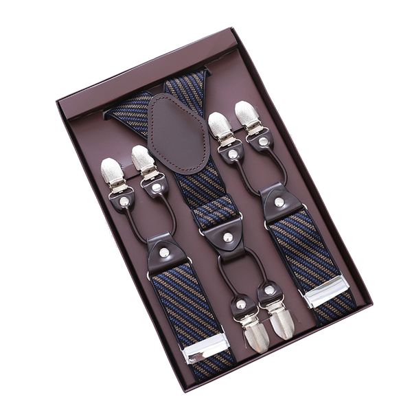 

hi-tie 3.5*115cm wide silk men's suspenders set leather metal 6 clips braces vintage men elastic wedding suspenders men, Black;white