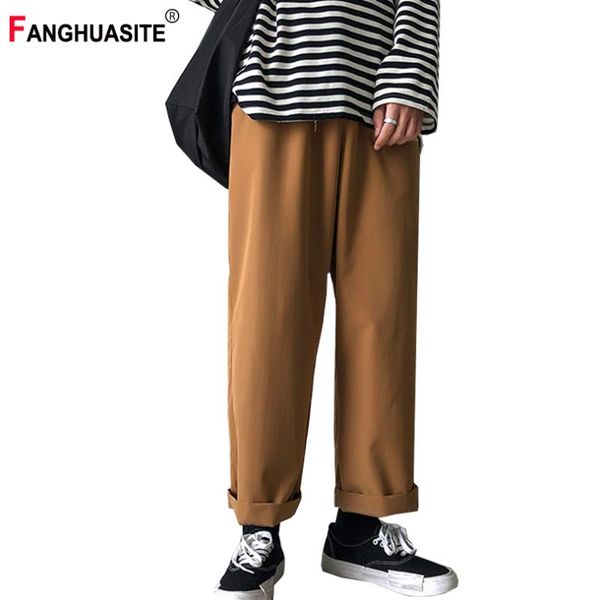 

men's loose straight pants breathable comfortable solid color full length pants streetwear elastic waist casual male y773, Black