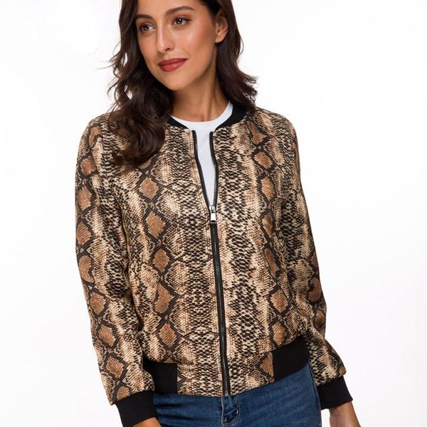 

womens fashion snake print warm long sleeve sports coat with pocket outdoor running zipper short jackets for ladies 2019, Black;red