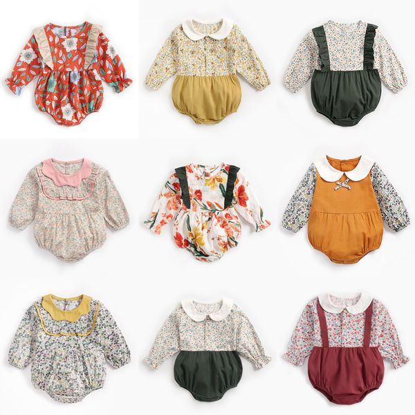 

newborn long sleeve floral romper 13 color cute baby spring 2021 rompers snap button triangle newborn baby girl rompers 20011301, Blue