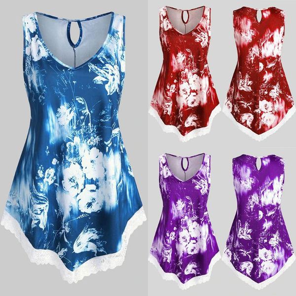 

womail 2020 новый летний женский жилет повседневная плюс размер рукавов танки пуловер женская мода галстук краситель цветочный принт топы ру, White