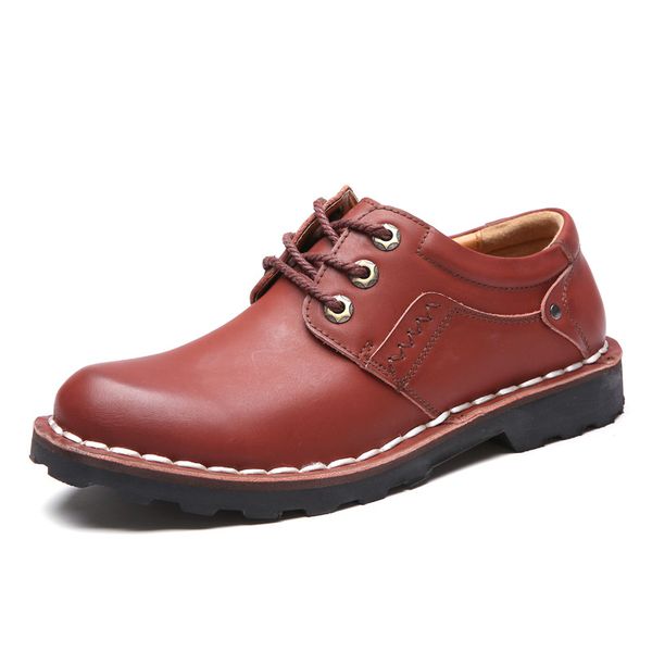 

business genuine leather men casual shoes man quality spring autumn footwear round toe male lace-up oxfords, Black