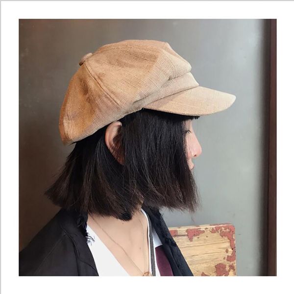 

fashion lady beret newspaper boy hat solid color linen octagonal hat men and women retro elegant casual beret, Blue;gray