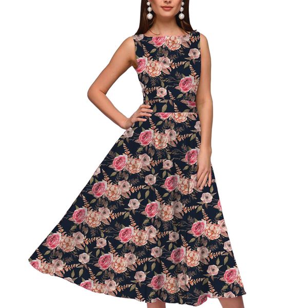 

french dress 2020 women's printed sleeveless slim dress, Black;gray