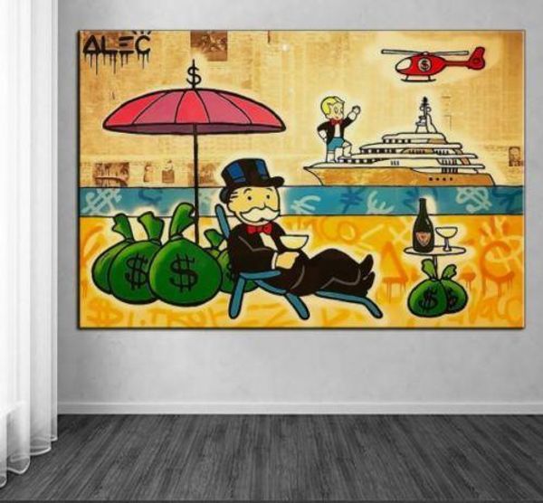 

alec monopoly handpainted abstract graffiti wall art oil painting rich and famous lifestyle on canvas home decor g200
