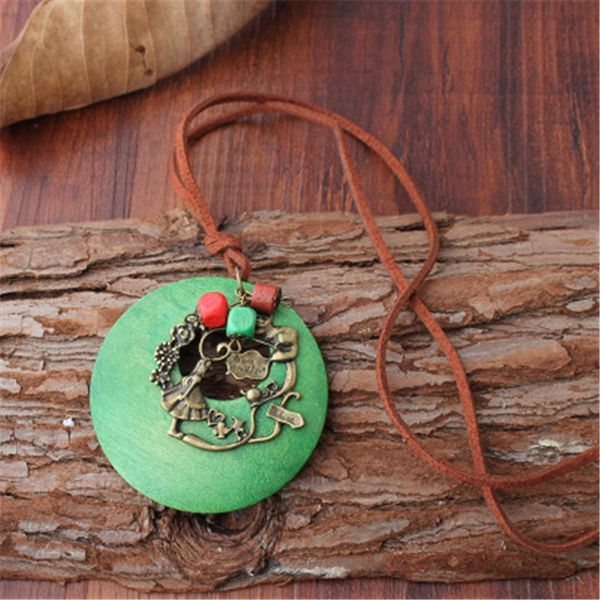 

selling bohemian fashion bronze adventures in wonderland pendant brown leather cord weather necklace for gift, Silver
