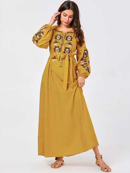 

mc209055 арабский большой женский желтый вышитый рукав длинные одежды женщины мусульманский klyider плюс размер музульмански, Red