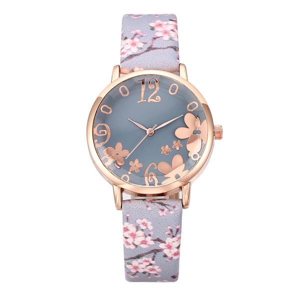 

gifts bracelet faux leather adjustable quartz wrist flower print fitness vintage round case women watch decoration casual, Slivery;brown