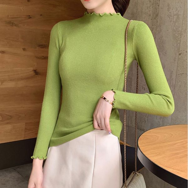 

spring winter new solid color women's sweater fashion sweet turtleneck long sleeve knit pullover, White;black