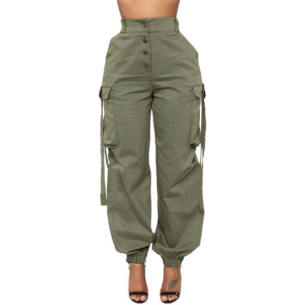 

plus size oversized patchwork front button high waist ribbon pocket loose jogger cargo pant streetwear women camo black trouser, Black;white