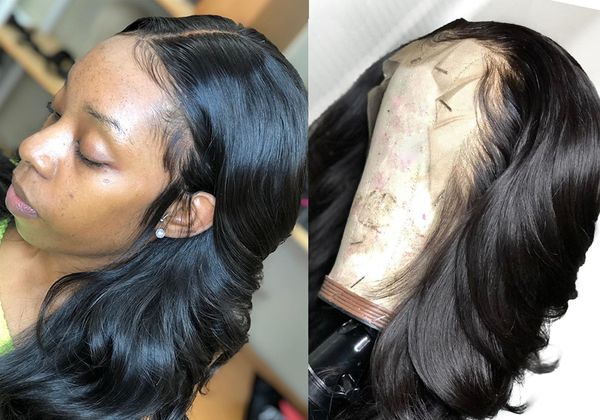 

кружева фронт человеческих волос парики для чернокожих женщин 13 * 4 фронта шнурка remy волос перуанский парик объемная волна, Black